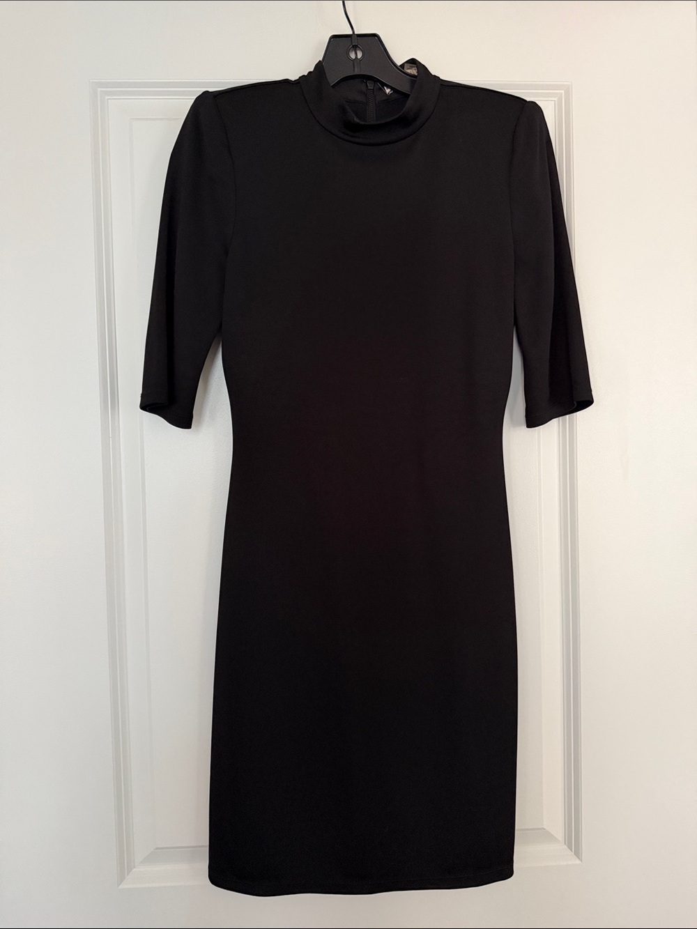 Alice + Olivia Sleek Black Midi Mock Neck Dress